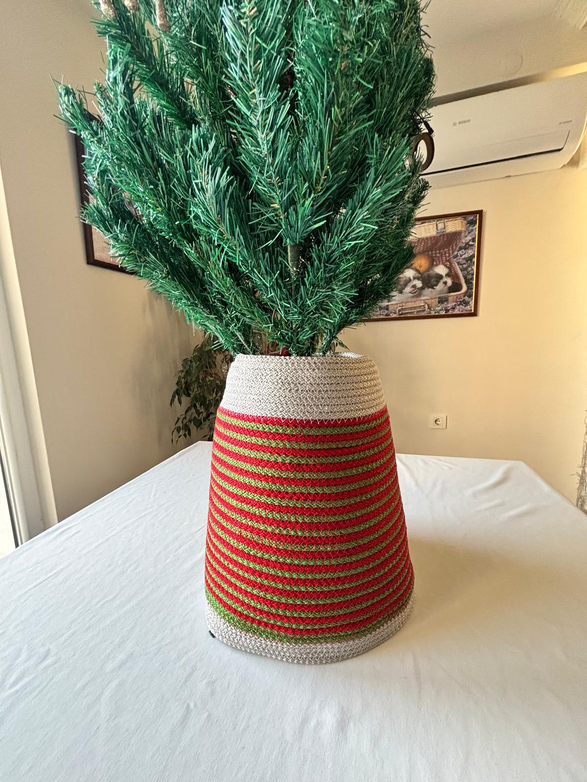 2-Piece Set Handmade Wicker Christmas Tree Stand Cover, Rustic Tree Skirt, Eco-Friendly Base Cover