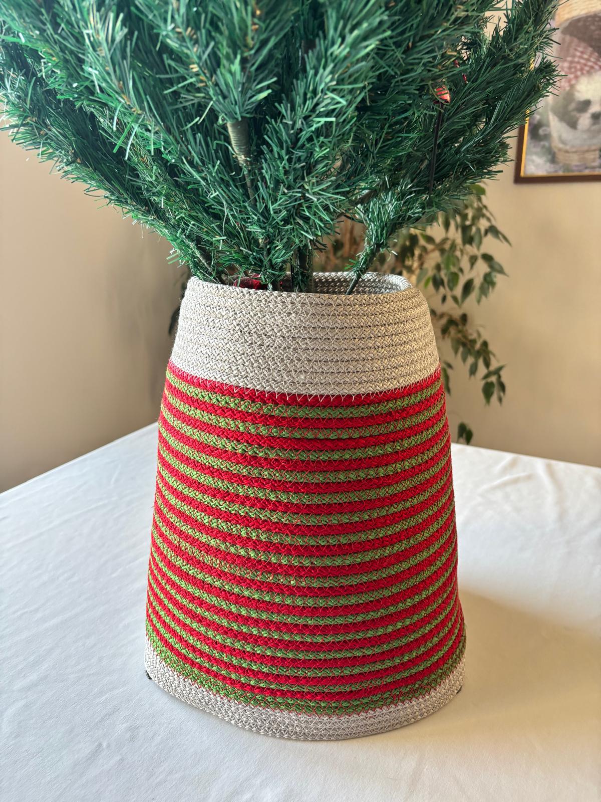 2-Piece Set Handmade Wicker Christmas Tree Stand Cover, Rustic Tree Skirt, Eco-Friendly Base Cover