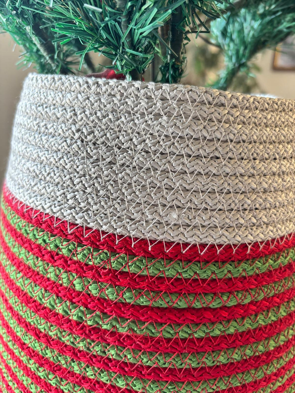 2-Piece Set Handmade Wicker Christmas Tree Stand Cover, Rustic Tree Skirt, Eco-Friendly Base Cover
