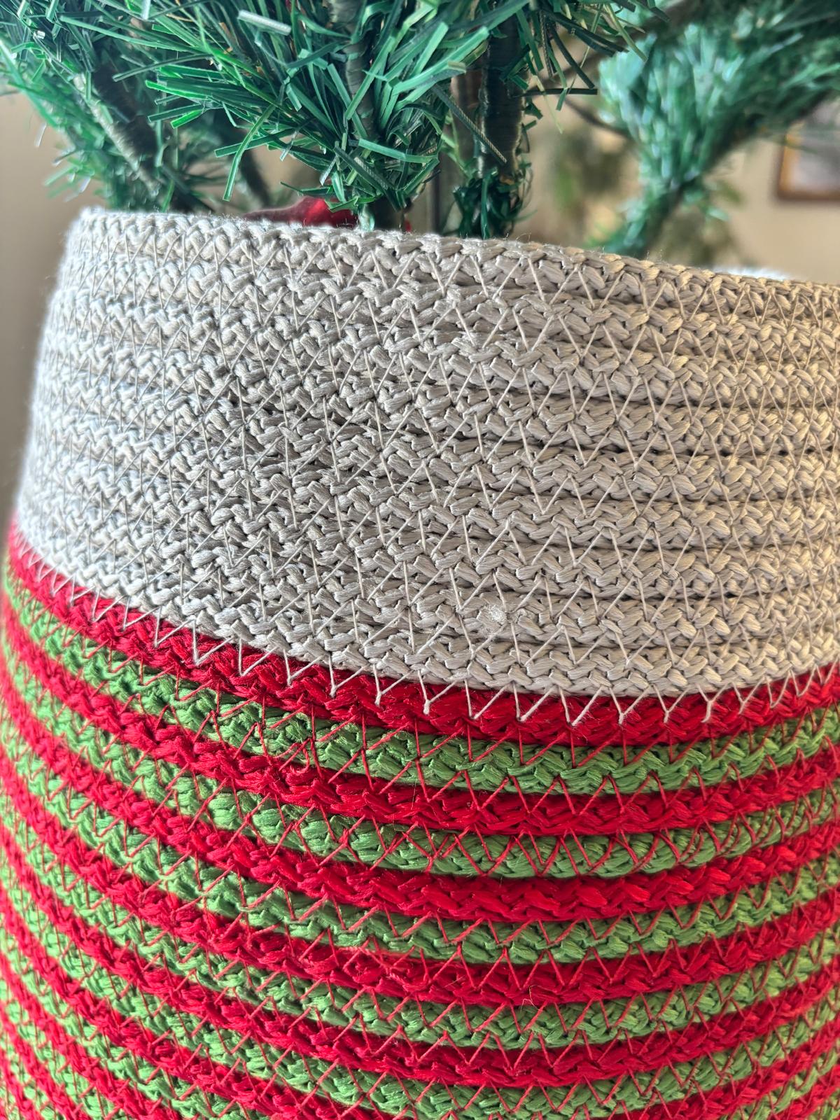 2-Piece Set Handmade Wicker Christmas Tree Stand Cover, Rustic Tree Skirt, Eco-Friendly Base Cover