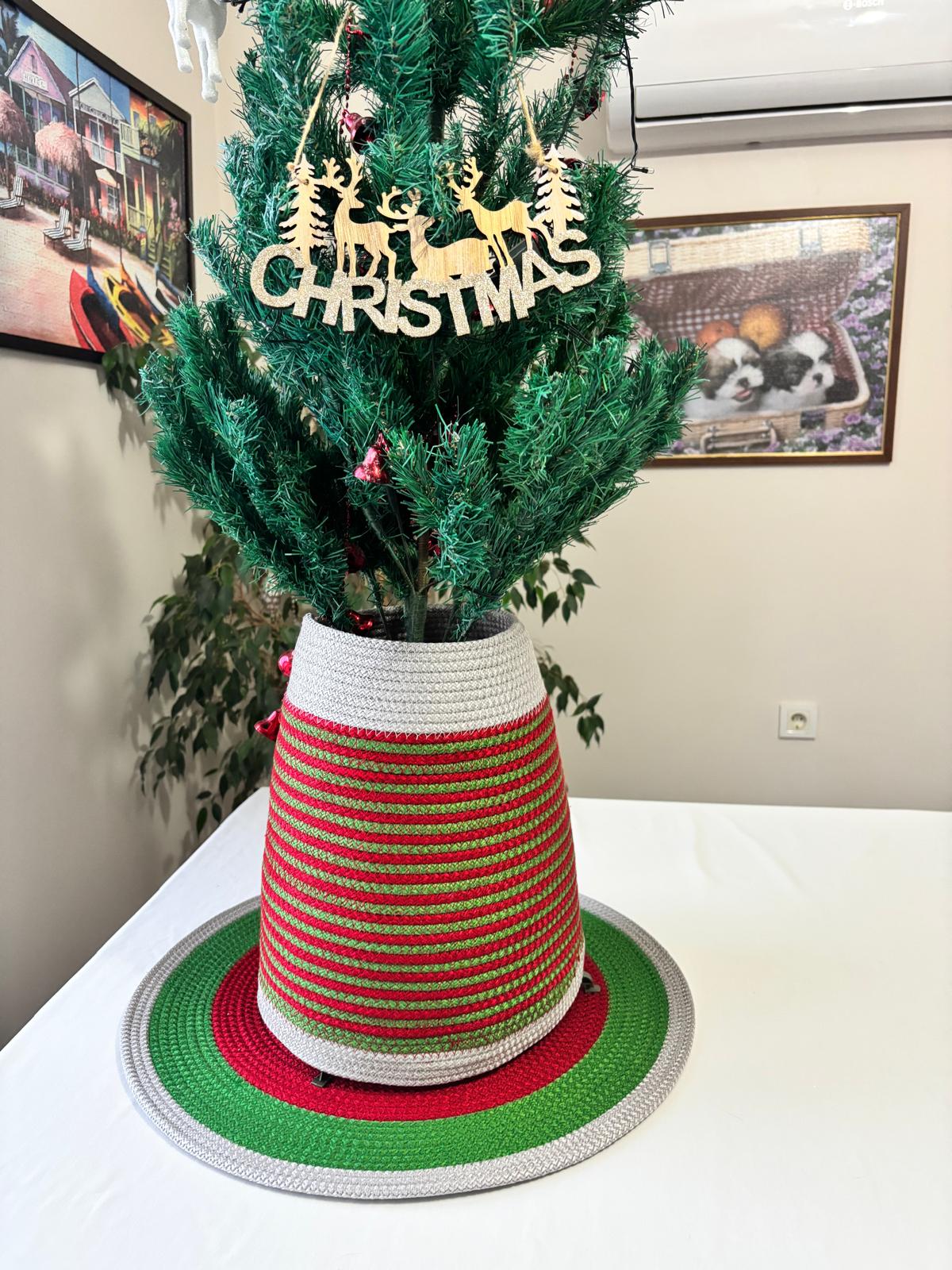 2-Piece Set Handmade Wicker Christmas Tree Stand Cover, Rustic Tree Skirt, Eco-Friendly Base Cover
