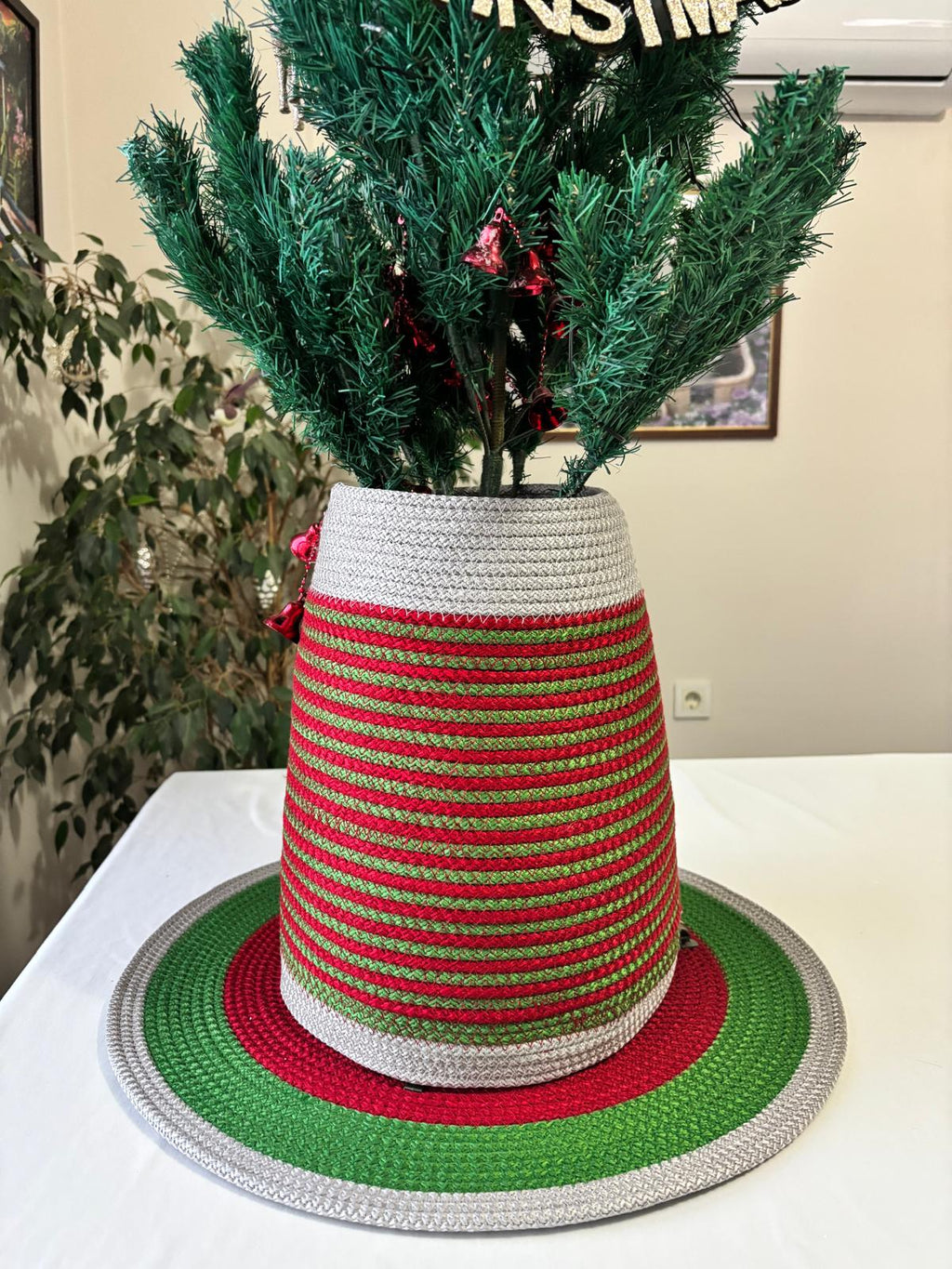 2-Piece Set Handmade Wicker Christmas Tree Stand Cover, Rustic Tree Skirt, Eco-Friendly Base Cover
