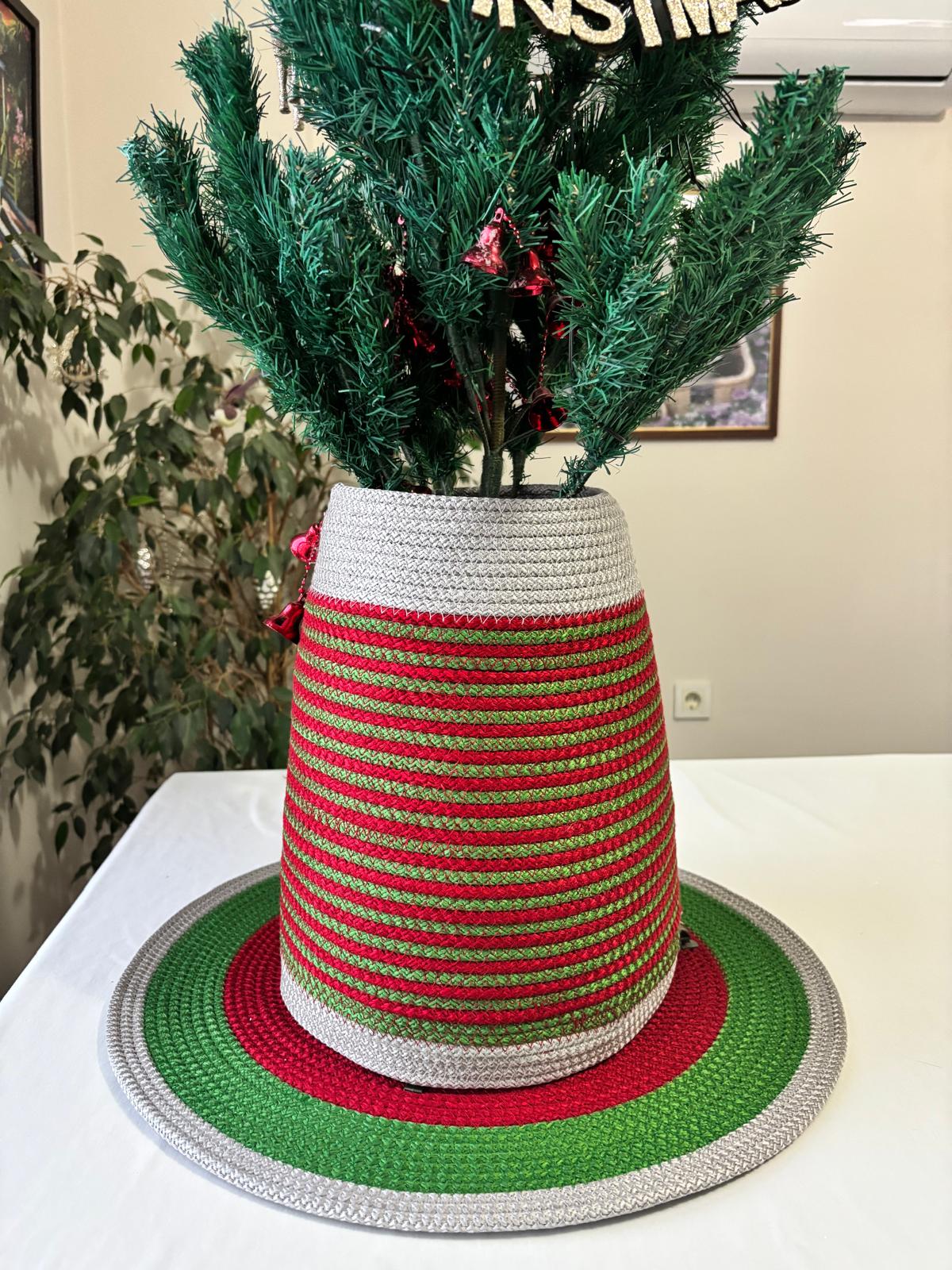 2-Piece Set Handmade Wicker Christmas Tree Stand Cover, Rustic Tree Skirt, Eco-Friendly Base Cover