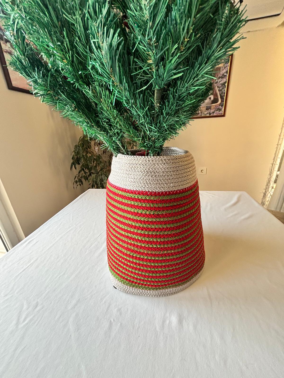 2-Piece Set Handmade Wicker Christmas Tree Stand Cover, Rustic Tree Skirt, Eco-Friendly Base Cover