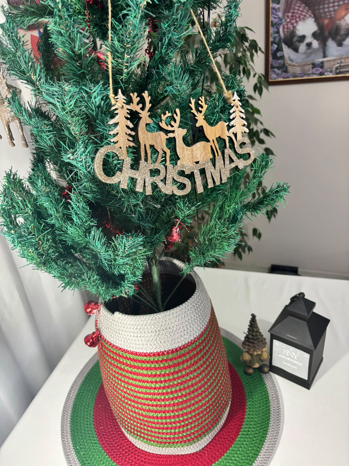 2-Piece Set Handmade Wicker Christmas Tree Stand Cover, Rustic Tree Skirt, Eco-Friendly Base Cover