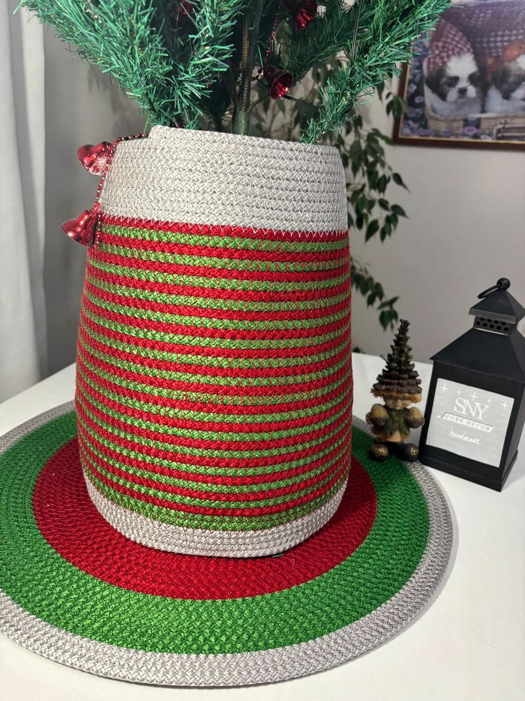 2-Piece Set Handmade Wicker Christmas Tree Stand Cover, Rustic Tree Skirt, Eco-Friendly Base Cover