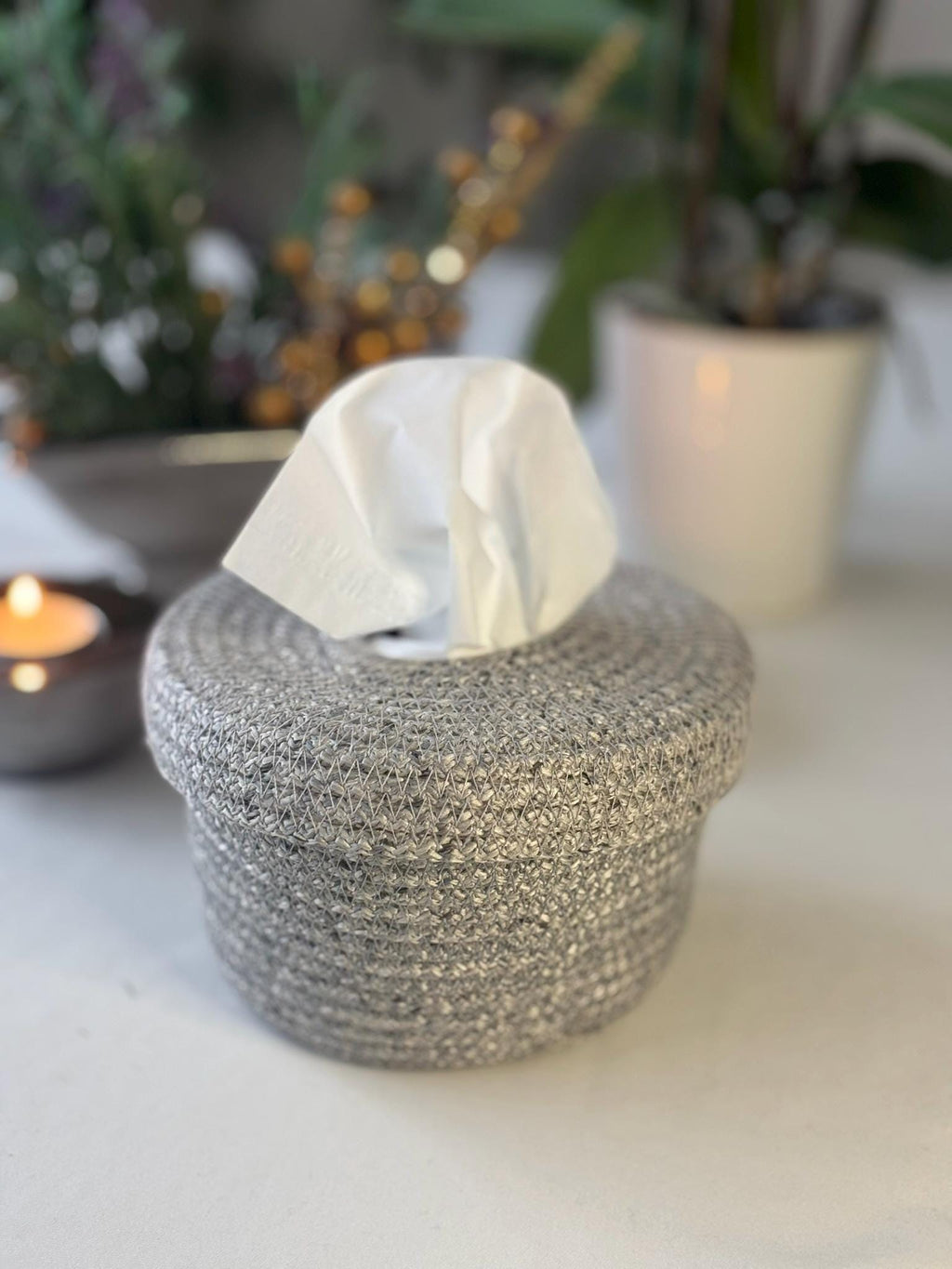Handmade Gray Woven Make Up Basket Set: Cosmetic & Beauty Organizer