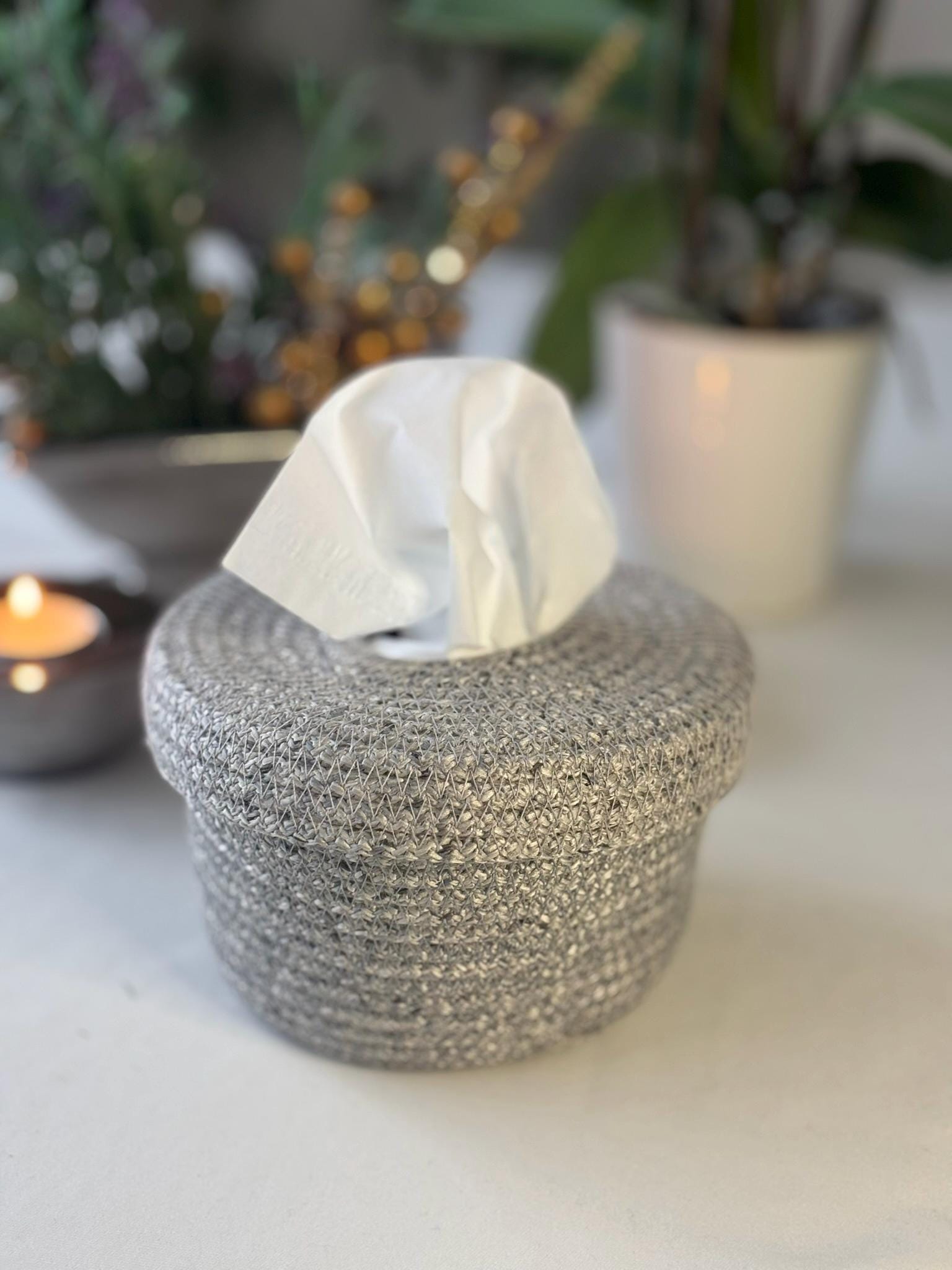 Handmade Gray Woven Make Up Basket Set: Cosmetic & Beauty Organizer