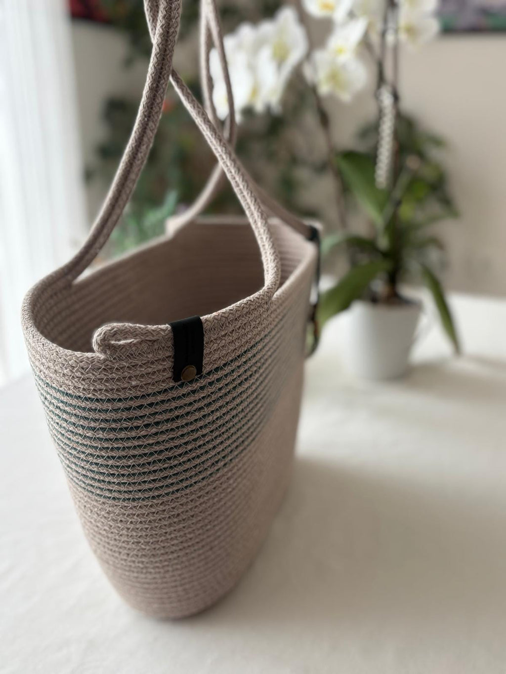 Beige&Grün Handgefertigte geflochtene Jutetasche und Beutel-Set: Beige Clutch & Strandtasche