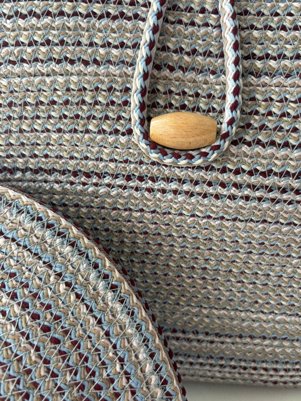 Burgundy&Blue Handwoven Jute Rope Bag: Boho Braided Shoulder Bag