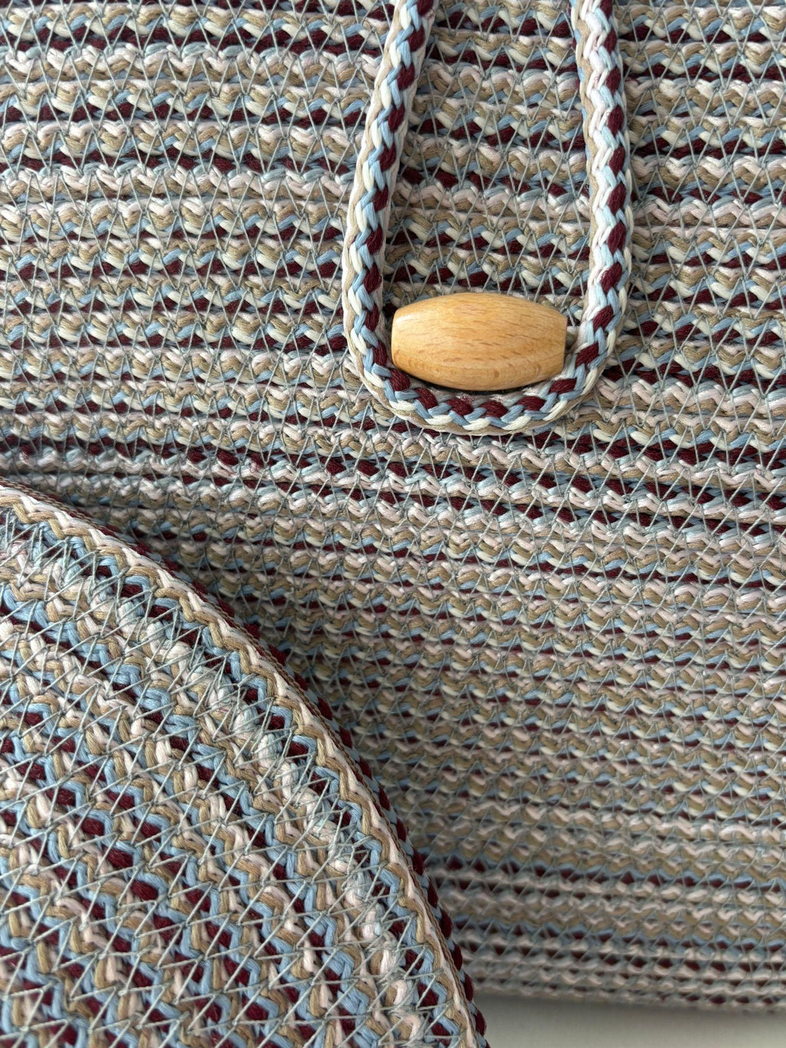 Burgundy & Blue Handwoven Jute Rope Bag: Boho Braided Shoulder Bag