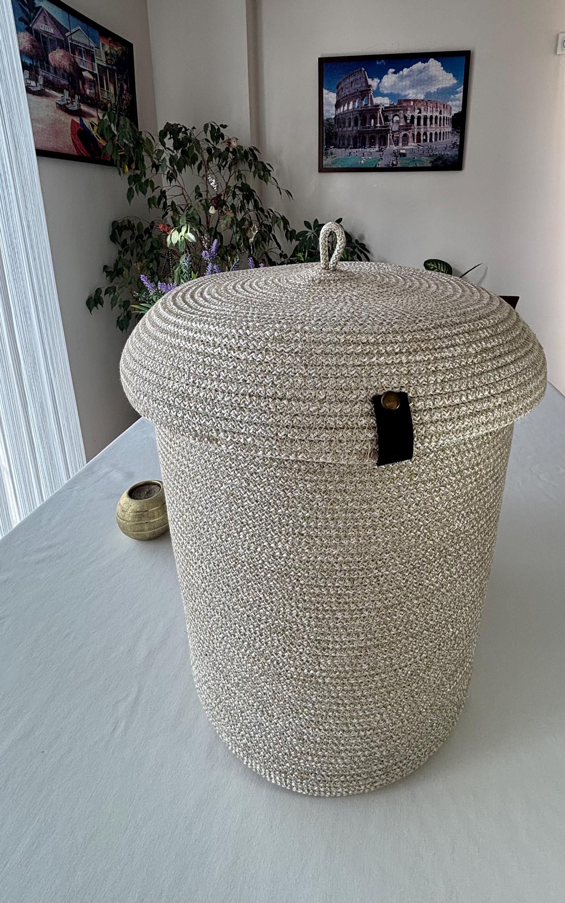 Handmade Woven Rope Basket with Lid: Versatile Home Organizer Multiple Color