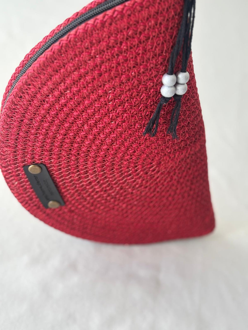 Shiny Red Handmade Jute Rope Shoulder Bag: Braided Boho Bag