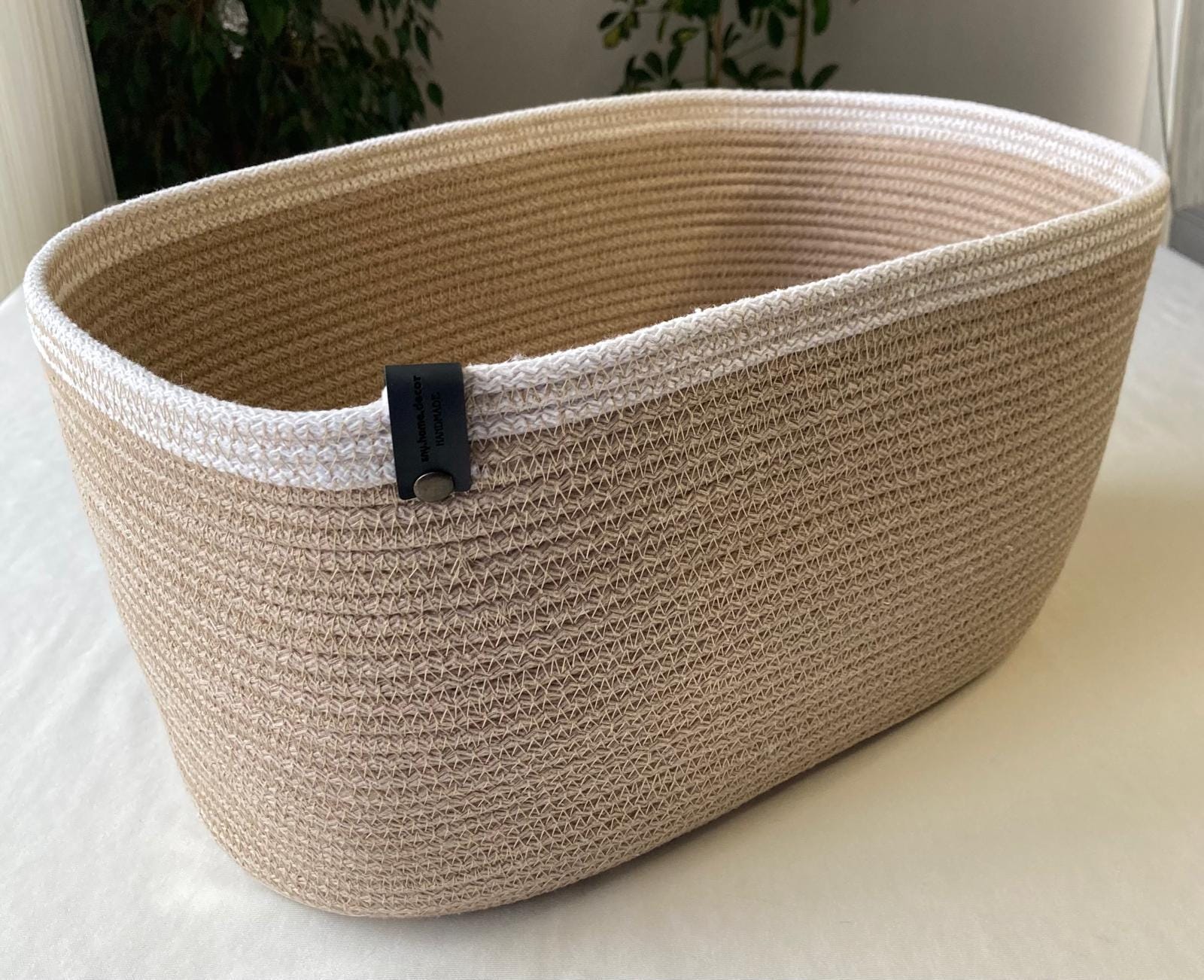 Handmade Cotton Rope Basket: Beige & White Woven Storage