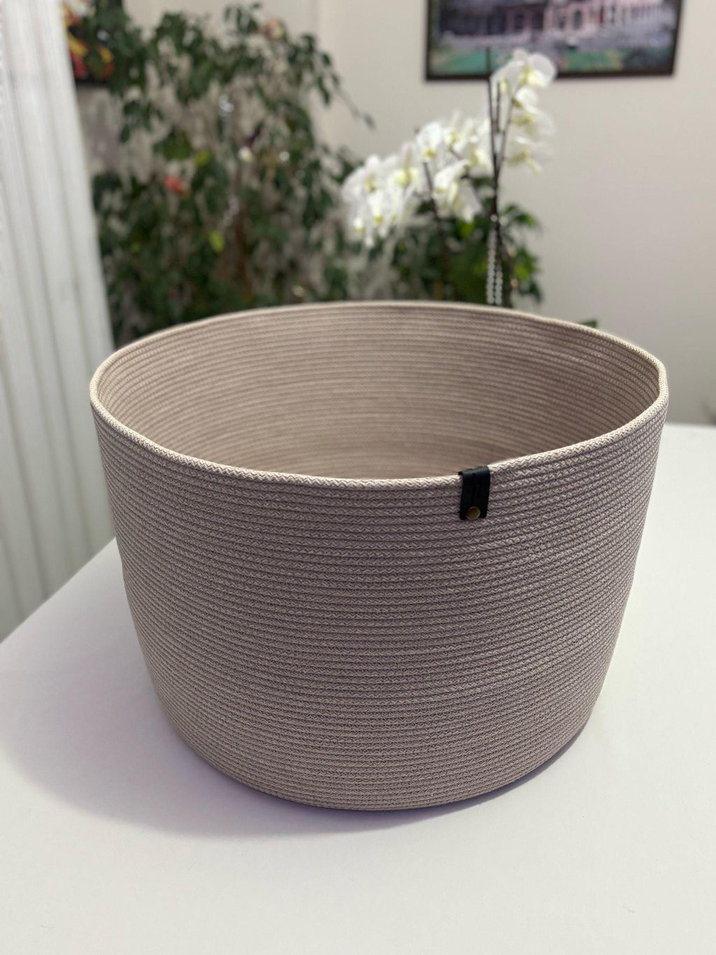 Handmade Cotton Rope Basket with Lid: XL Woven Storage Organizer