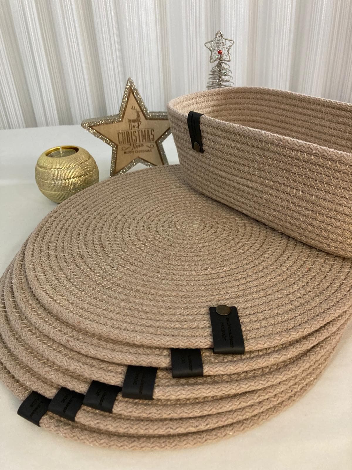Handmade Cotton Rope Placemat Set: Beige Woven Dining Table Decor