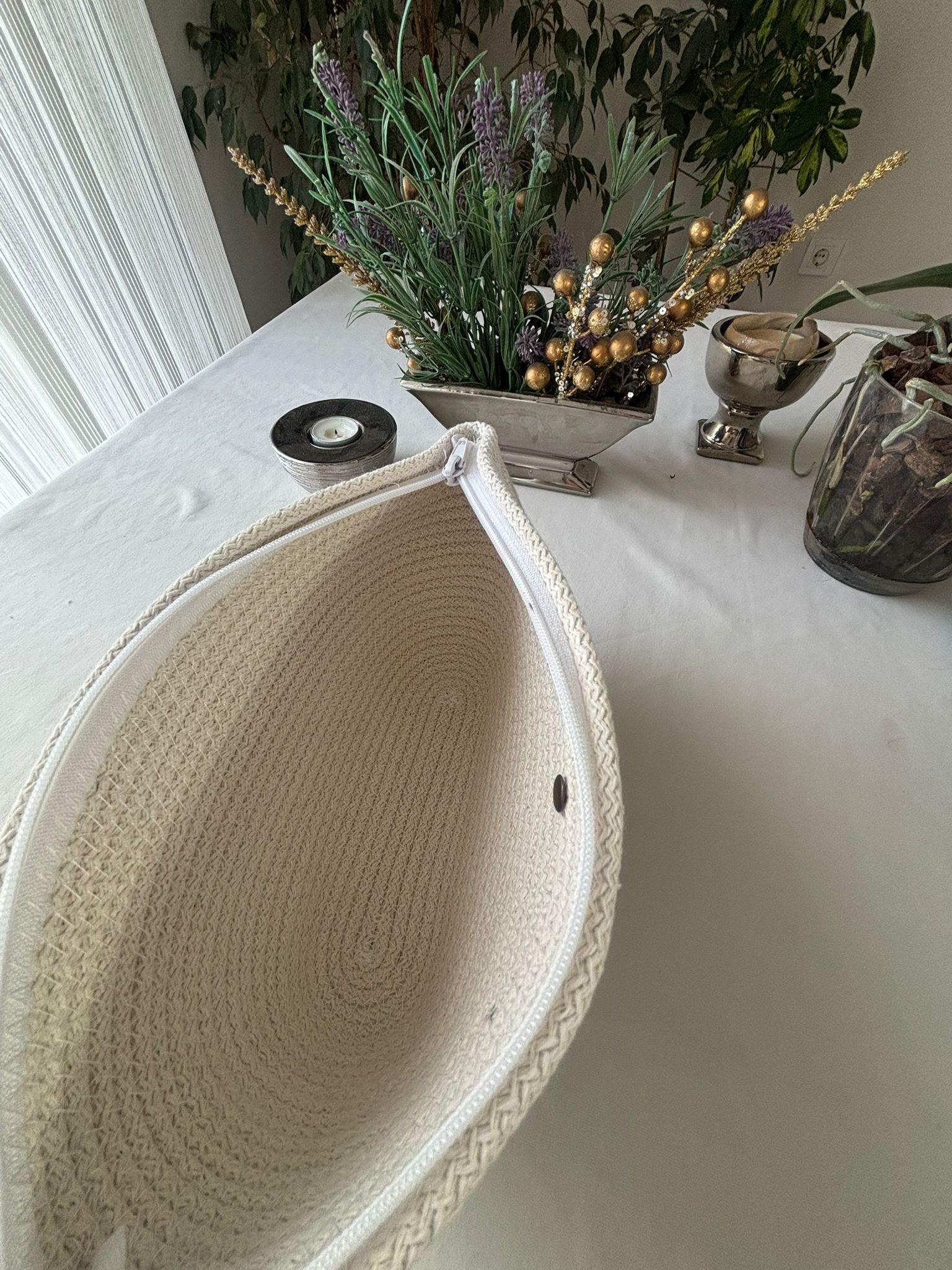 Grüne & weiße handgemachte Juteseil-Umhängetasche: Boho-Tasche