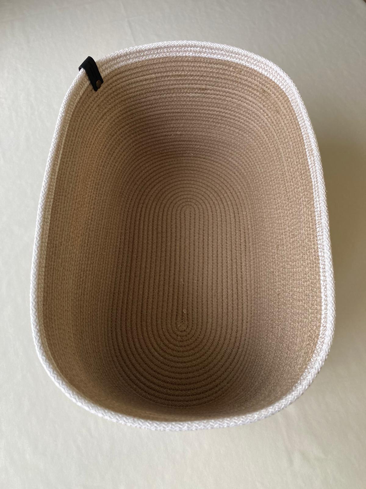Handmade Cotton Rope Basket: Beige & White Woven Storage