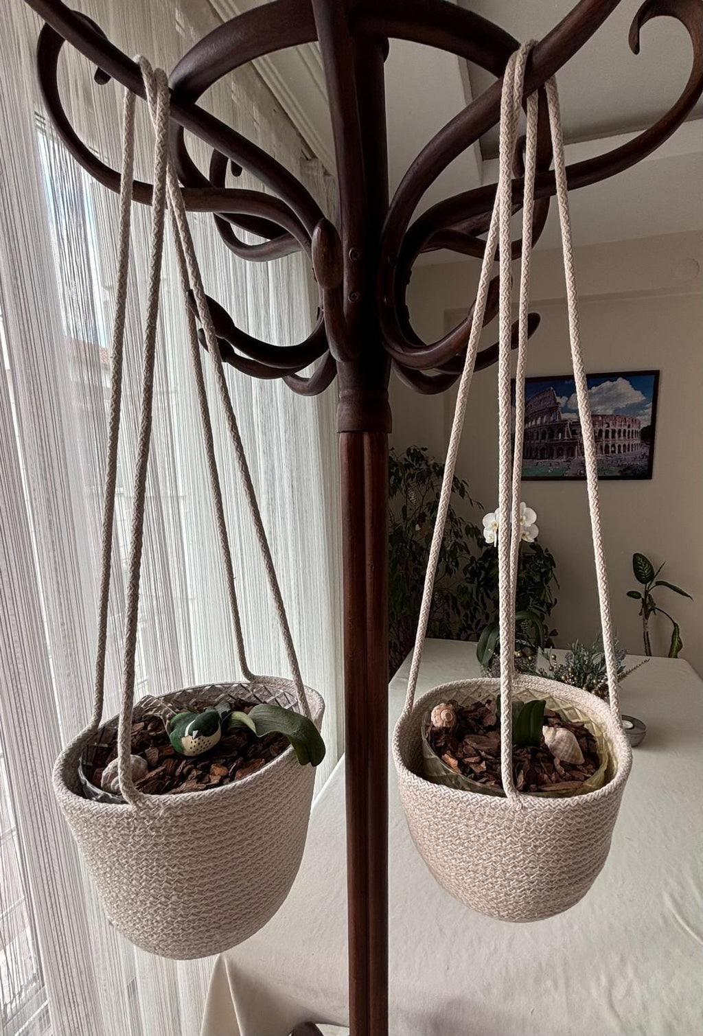 Handmade Crochet Cotton Hanging Planter Basket Set: Indoor/Outdoor Decor