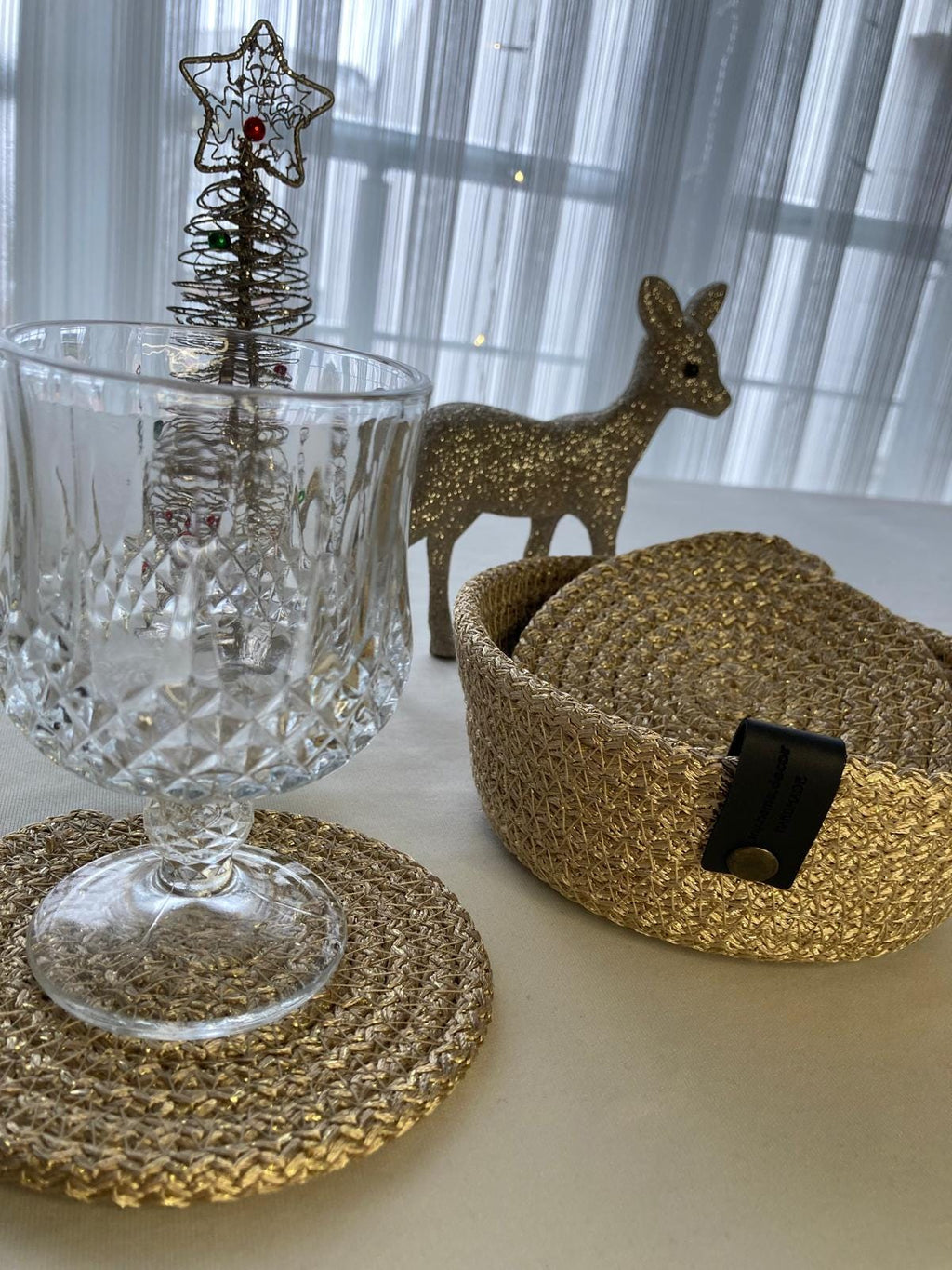Crochet Coasters Set: Handmade Cotton Drink Coasters with Basket