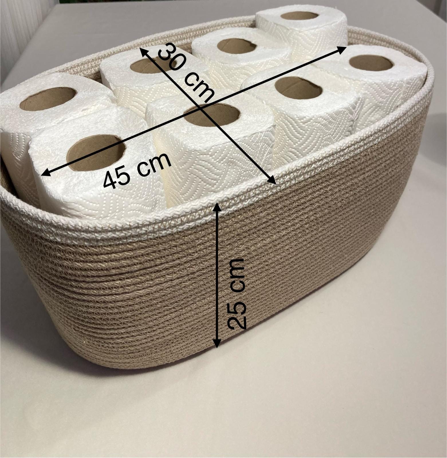 Handmade Cotton Rope Basket: Beige & White Woven Storage