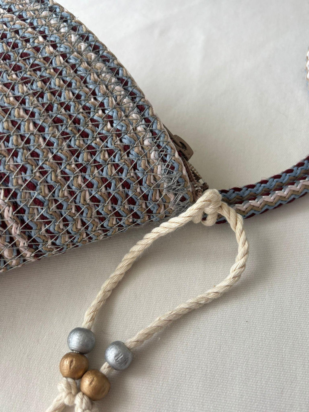Burgundy&Blue Handwoven Jute Rope Bag: Boho Braided Shoulder Bag