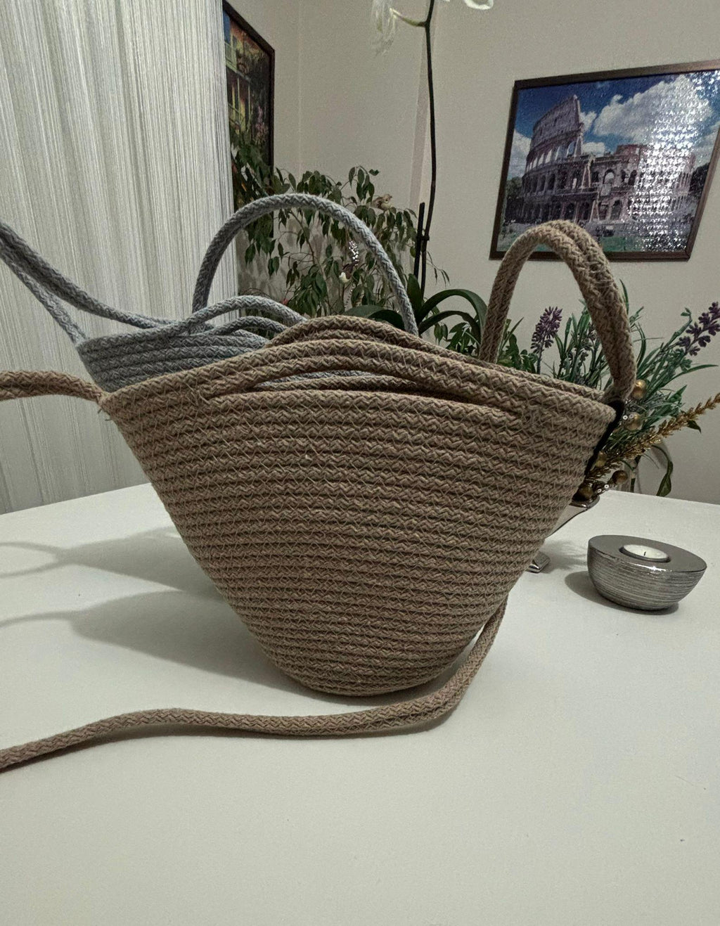 Handmade Rope Tote Bag: Woven Braid Purse - Boho Minimalist Handbag