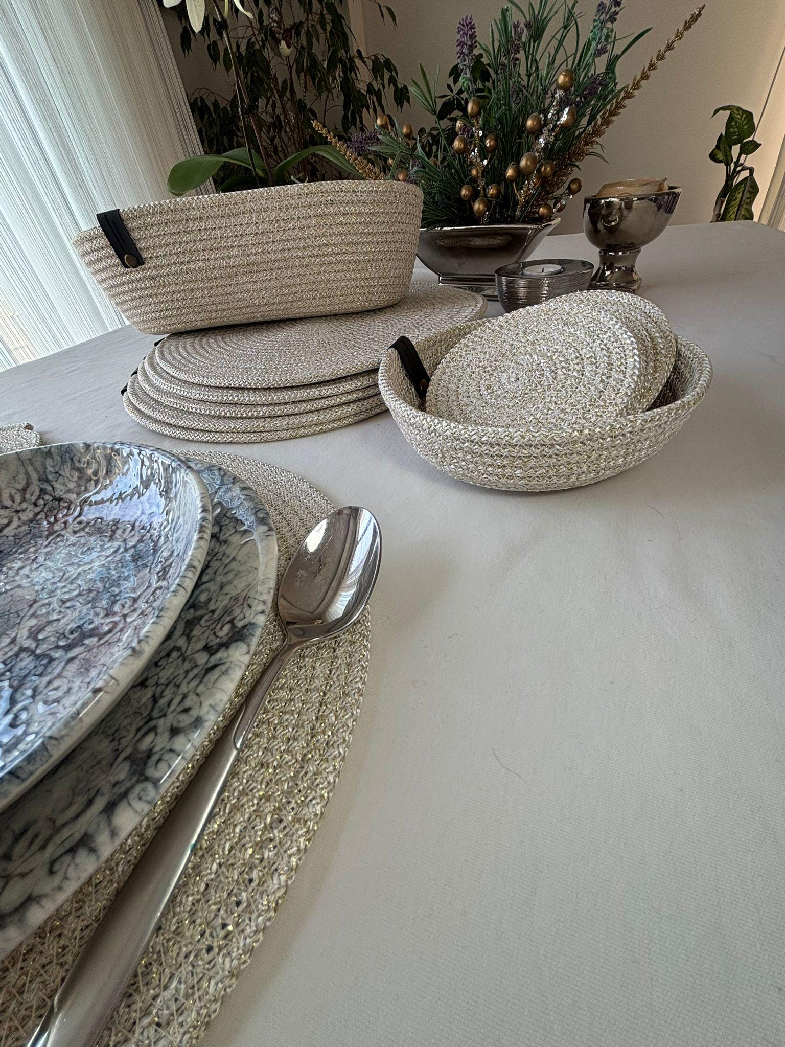 Handmade Cotton Rope Placemat Set: Dining Table Decor