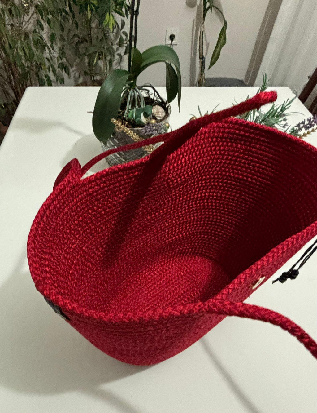 Handgewebte rote Seil-Umhängetasche: Rote Boho Strandtasche