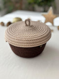 Handwoven Rope Storage Basket with Lid - Small woven Organizer, Handmade Candy Bowl