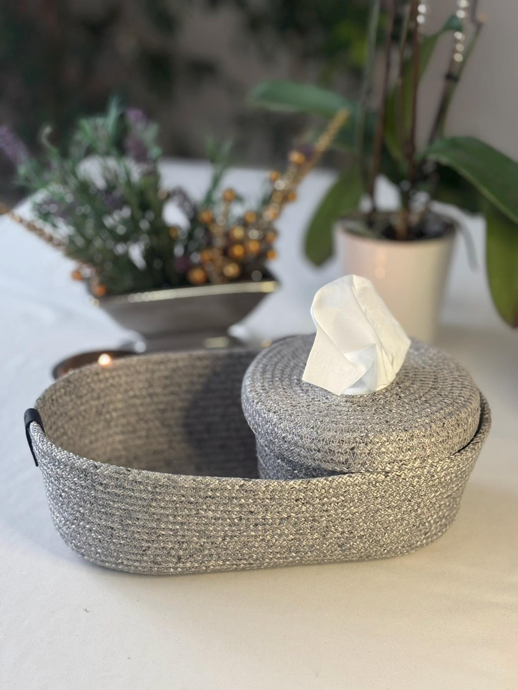 Handmade Gray Woven Make Up Basket Set: Cosmetic & Beauty Organizer
