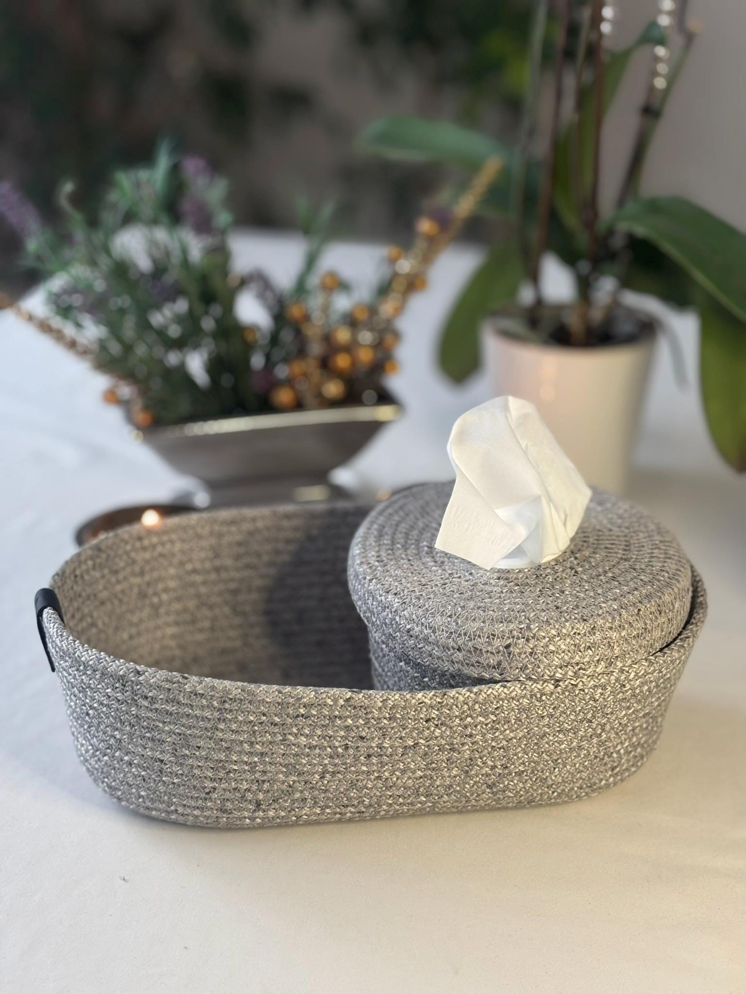 Handmade Gray Woven Make Up Basket Set: Cosmetic & Beauty Organizer
