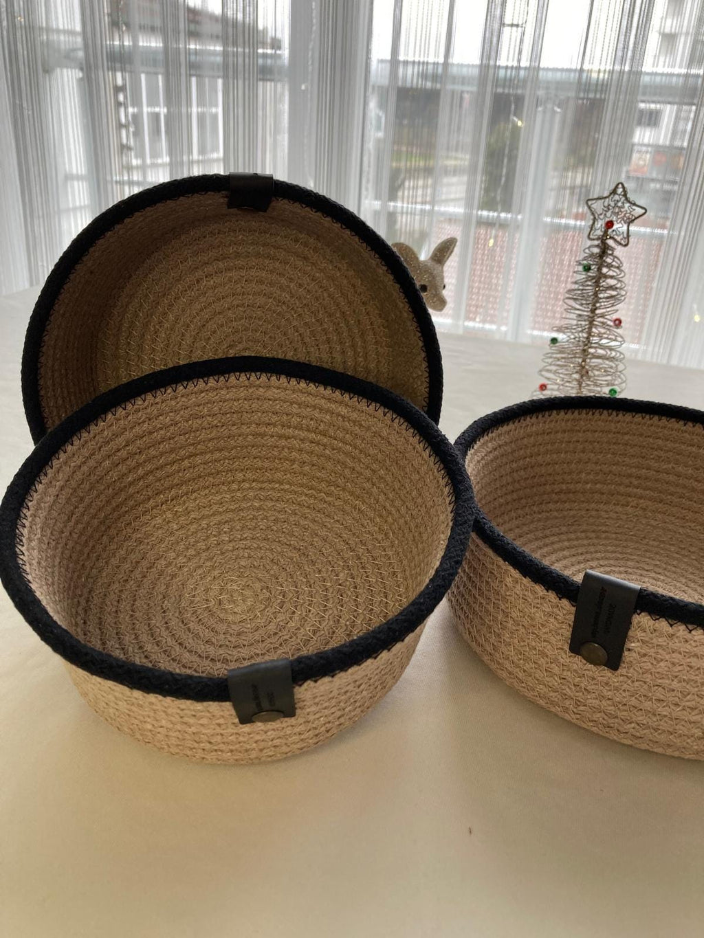 3 oder 4 Stück Set – Handgemachter Baumwollseilkorb – Gewebte Aufbewahrungskörbe, Boho-Deko
