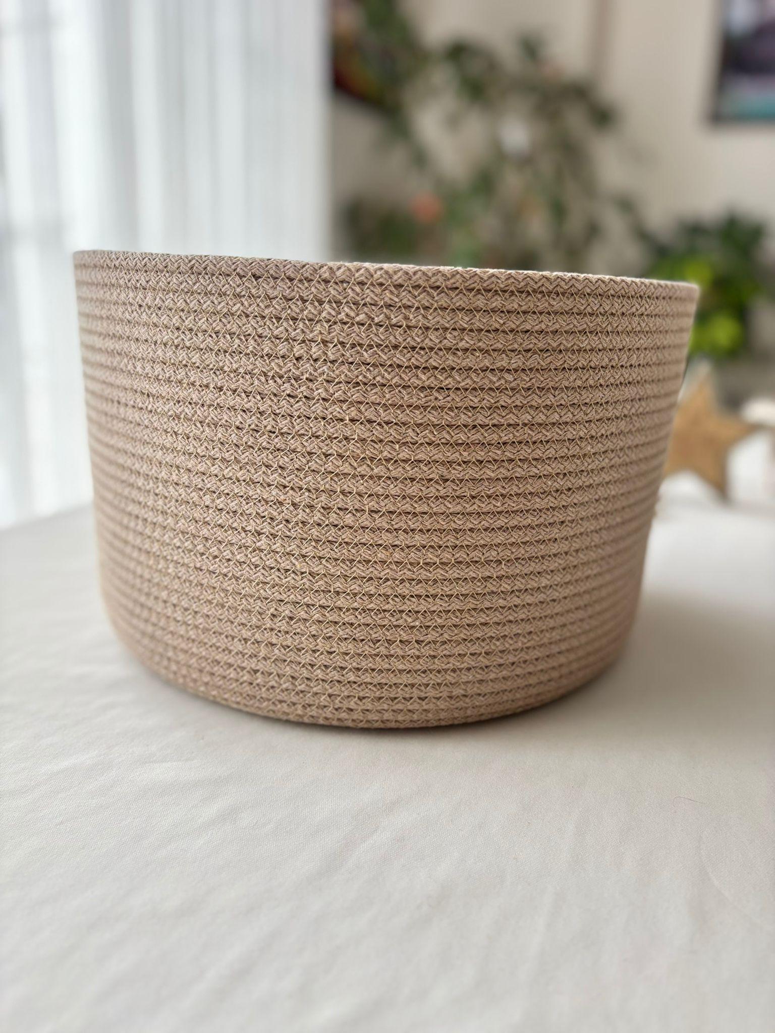 Handmade Cotton Rope Basket: Beige & White Woven Storage  Flower Pot Basket
