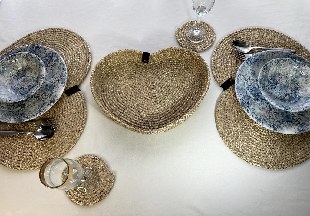 Handwoven Heart Placemat Set: Valentine's Day Dining Table Decor