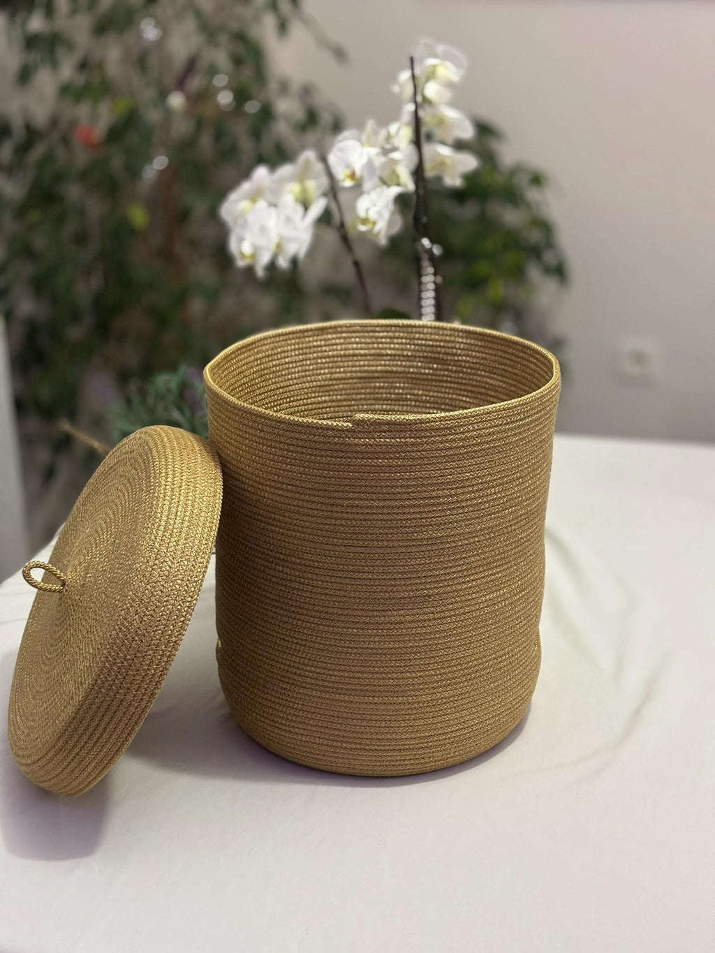 Handmade Woven Rope Basket with Lid: Versatile Home Organizer Multiple Color