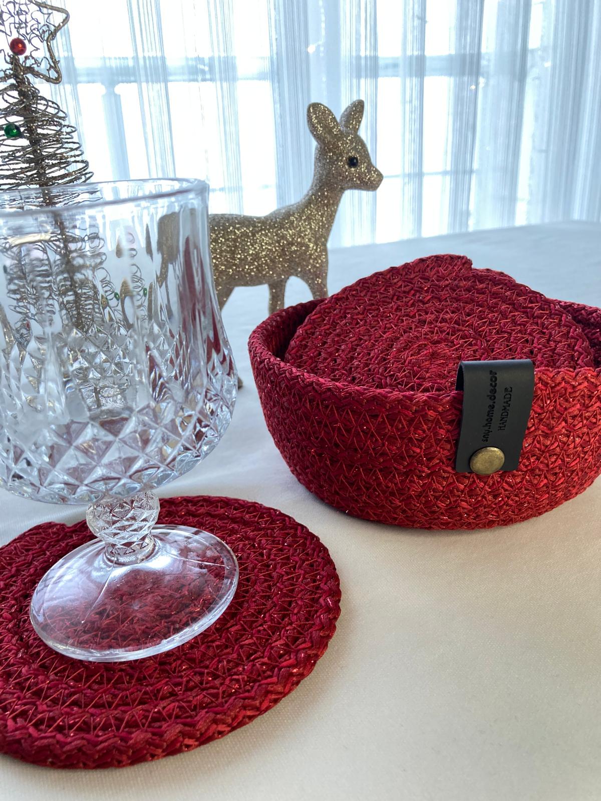 Crochet Coasters Set: Handmade Cotton Drink Coasters with Basket