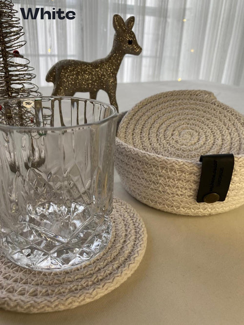 Crochet Coasters Set: Handmade Cotton Drink Coasters with Basket
