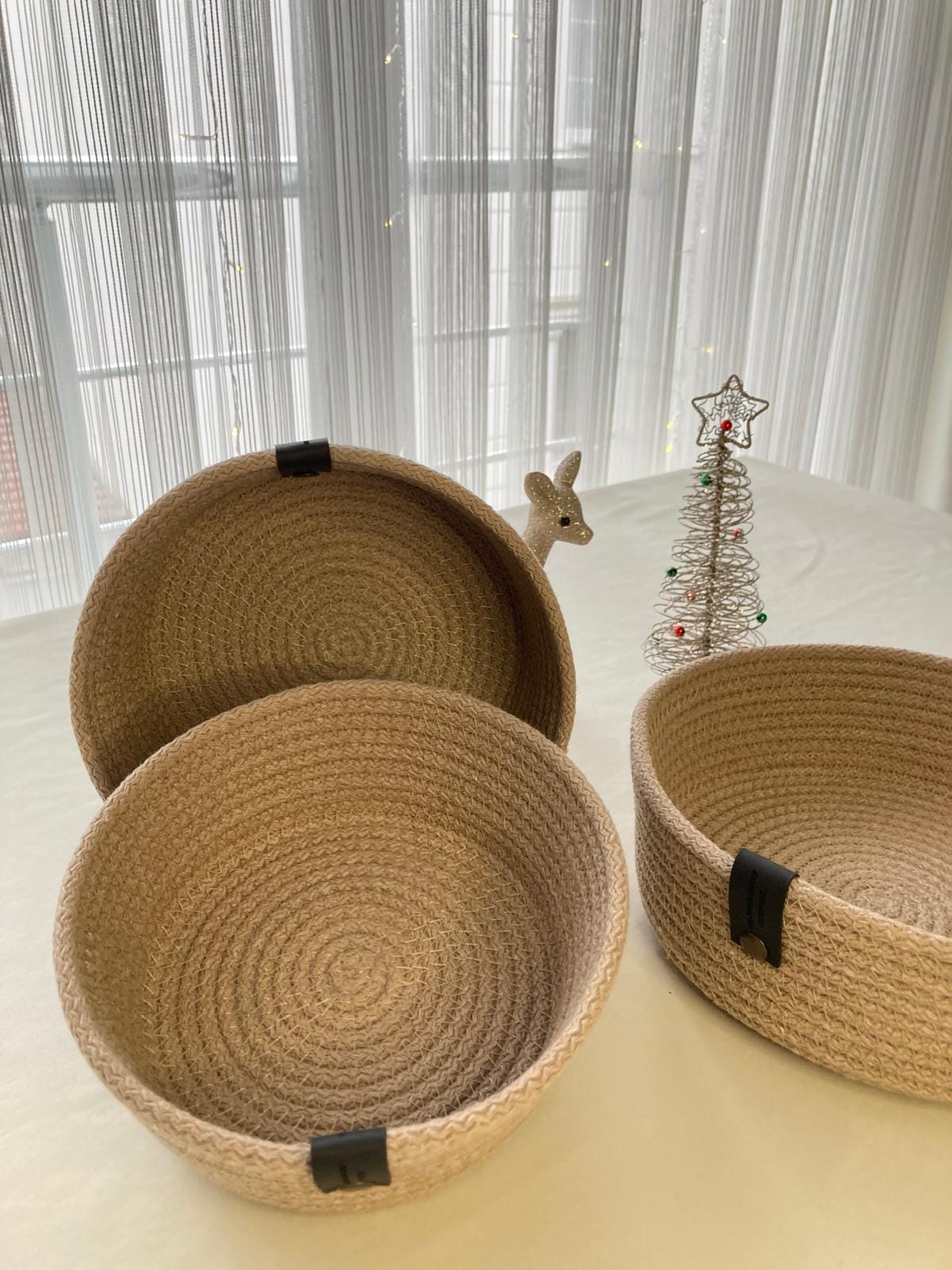 3 oder 4 Stück Set – Handgemachter Baumwollseilkorb – Gewebte Aufbewahrungskörbe, Boho-Deko