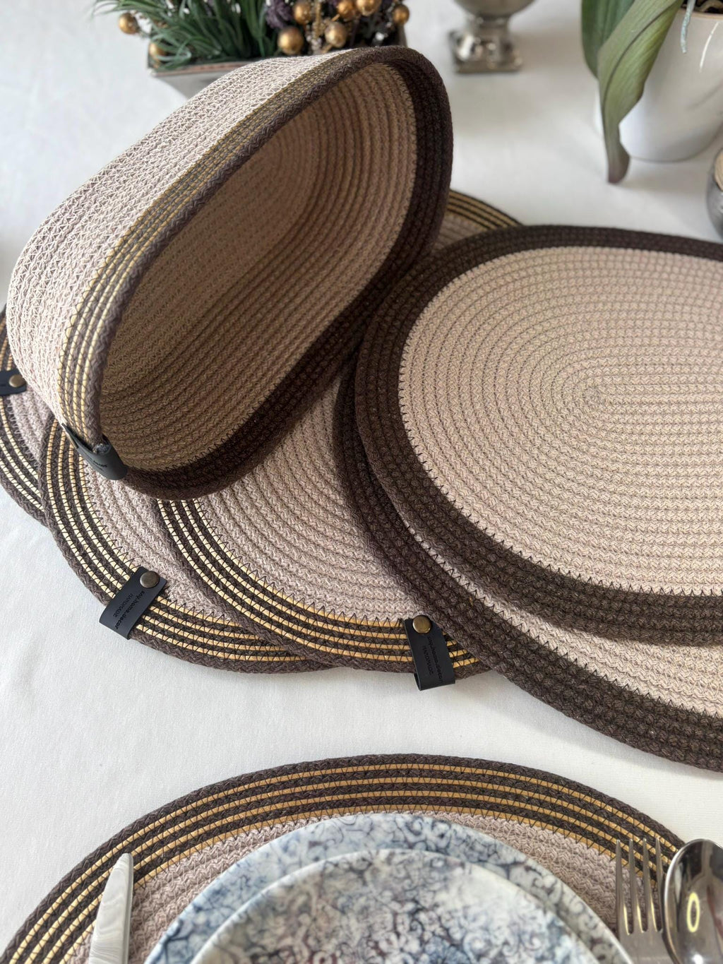 Handmade Woven Placemats & Rope Basket Set: Boho Table Decor