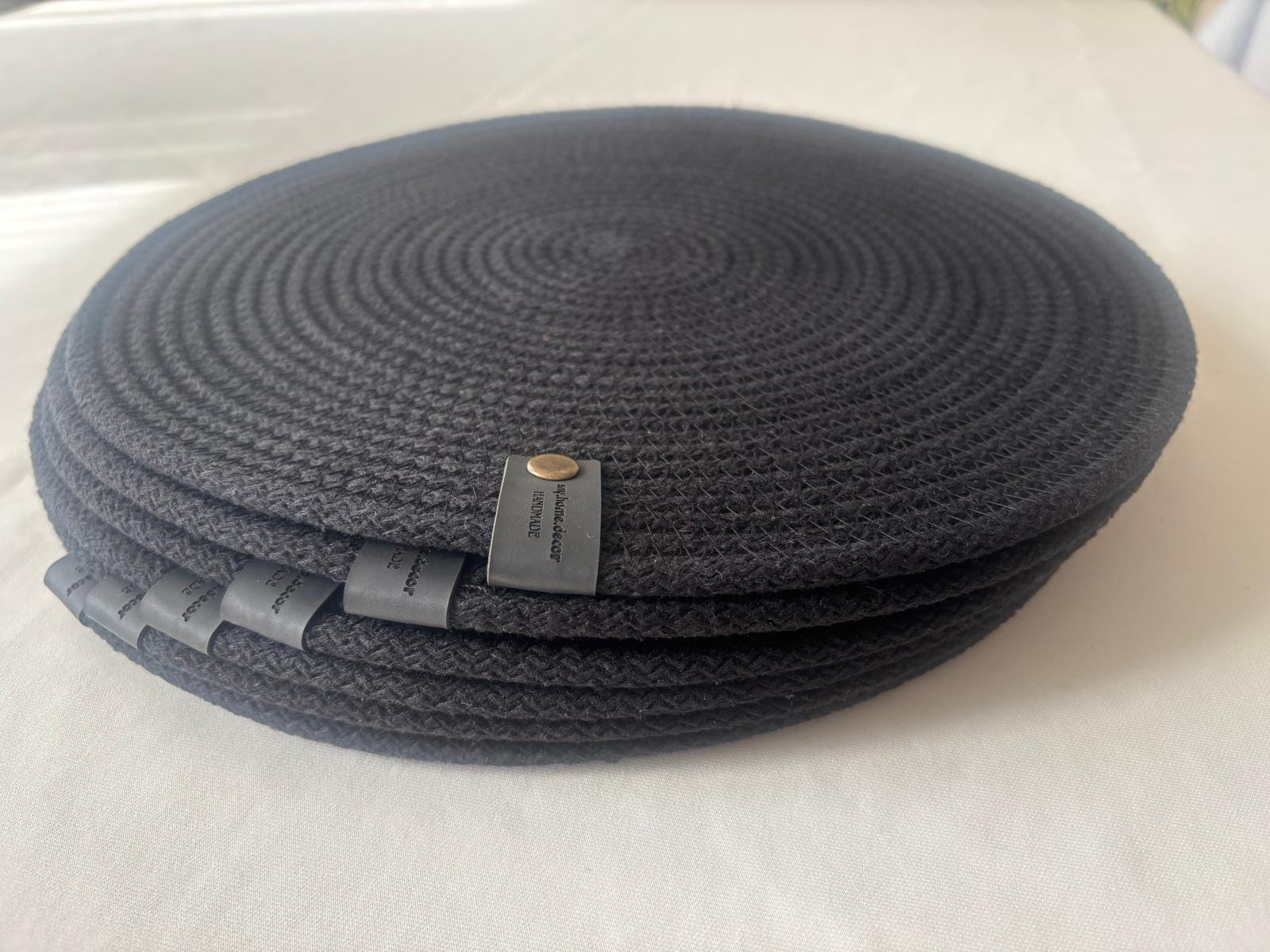 Black Cotton Rope Placemat Set: Dining Table Decor with Coasters & Bread Basket