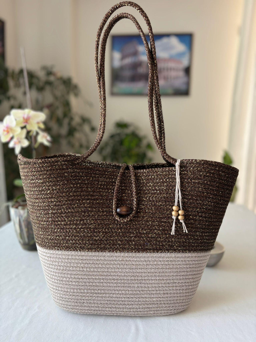Handwoven Jute Rope Shoulder Bag: Boho Beach Tote