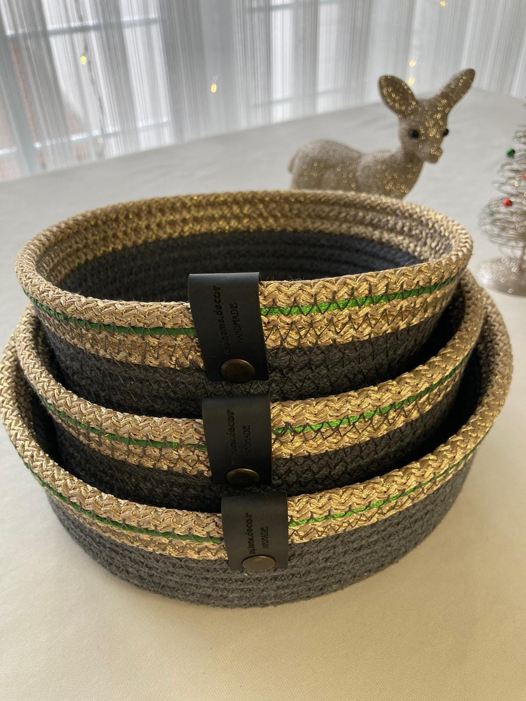 3 oder 4 Stück Set – Handgemachter Baumwollseilkorb – Gewebte Aufbewahrungskörbe, Boho-Deko