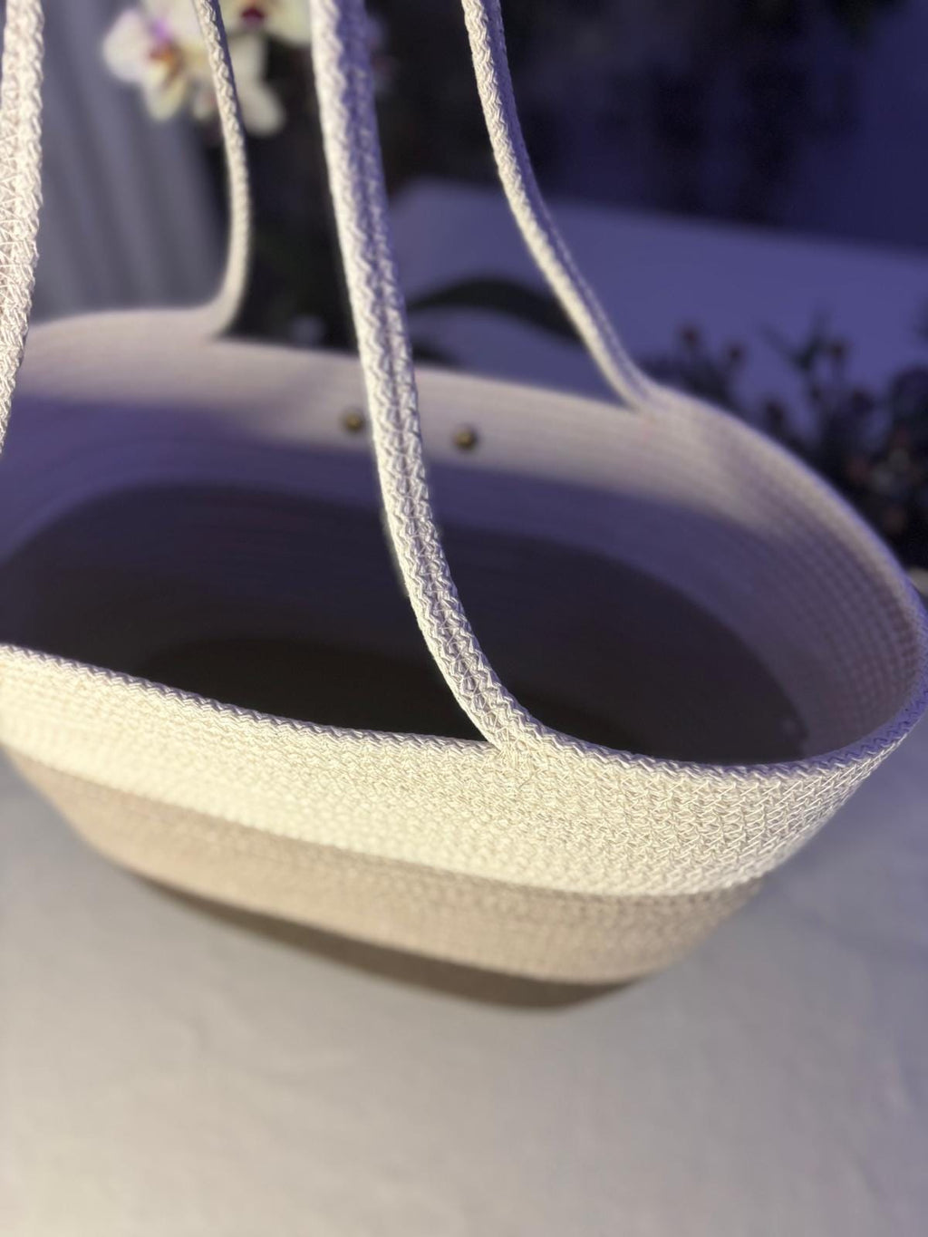 Customizable Three-Tone Rope Tote Bag: Handmade Color Block Beach Bag