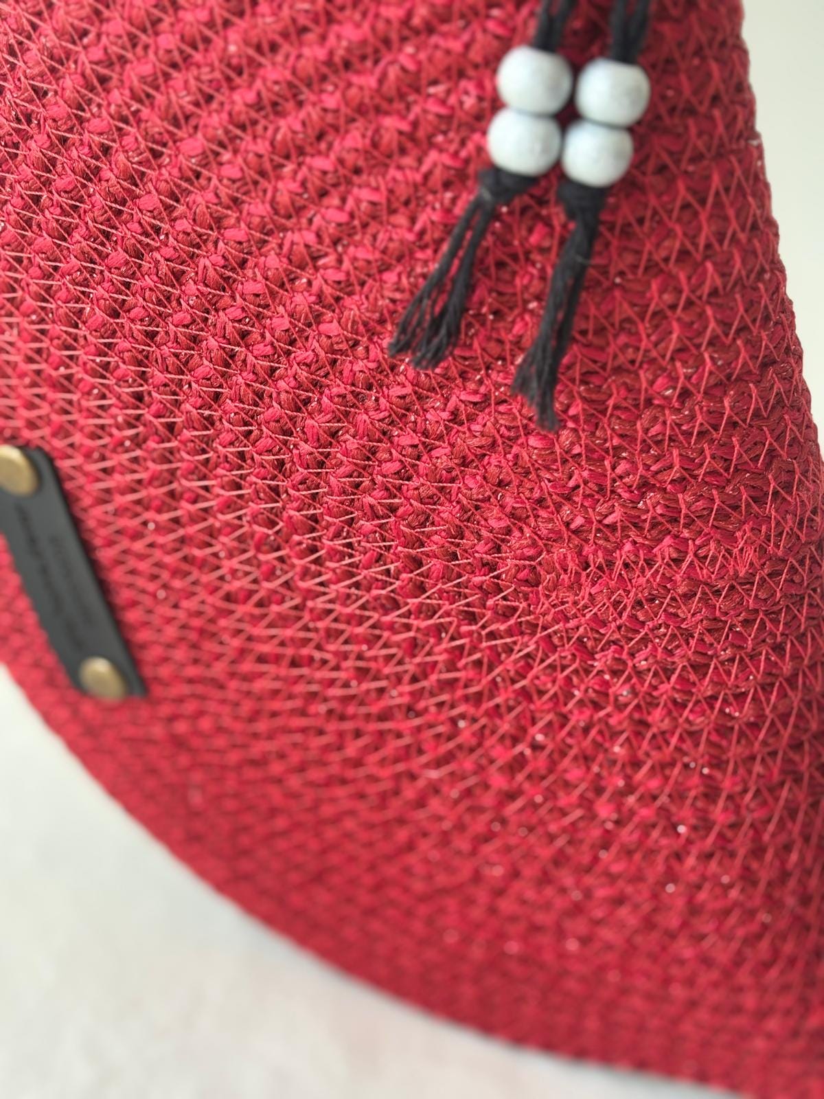 Shiny Red Handmade Jute Rope Shoulder Bag: Braided Boho Bag
