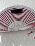 Red & White Handwoven Jute Rope Bag:  Summer Beach Tote