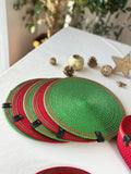 Handmade Cotton Rope Placemat Set: Red and Green Woven Dining Table Decor