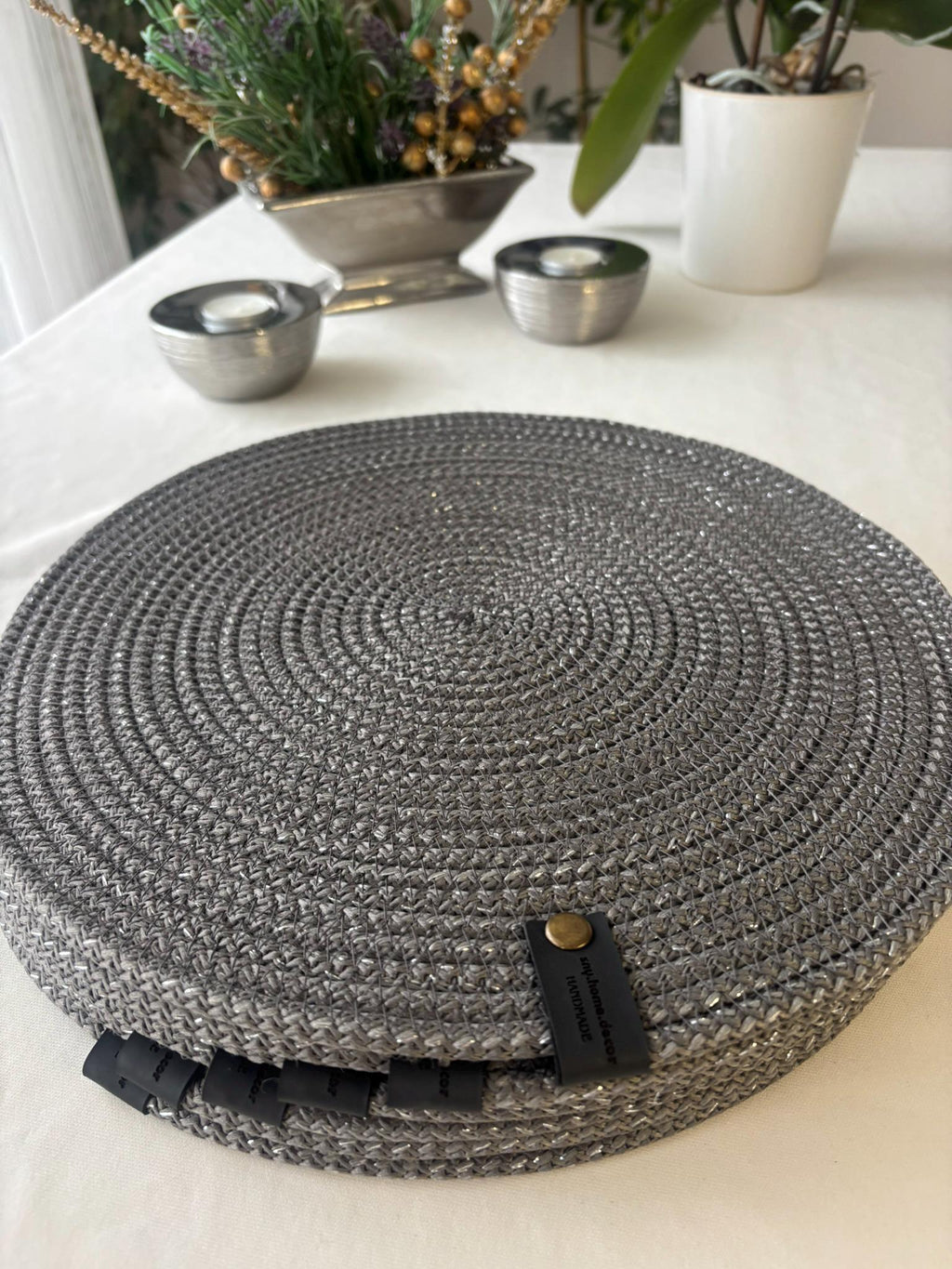 Gray Handmade Cotton Rope Placemat Set: Dining Table Decor