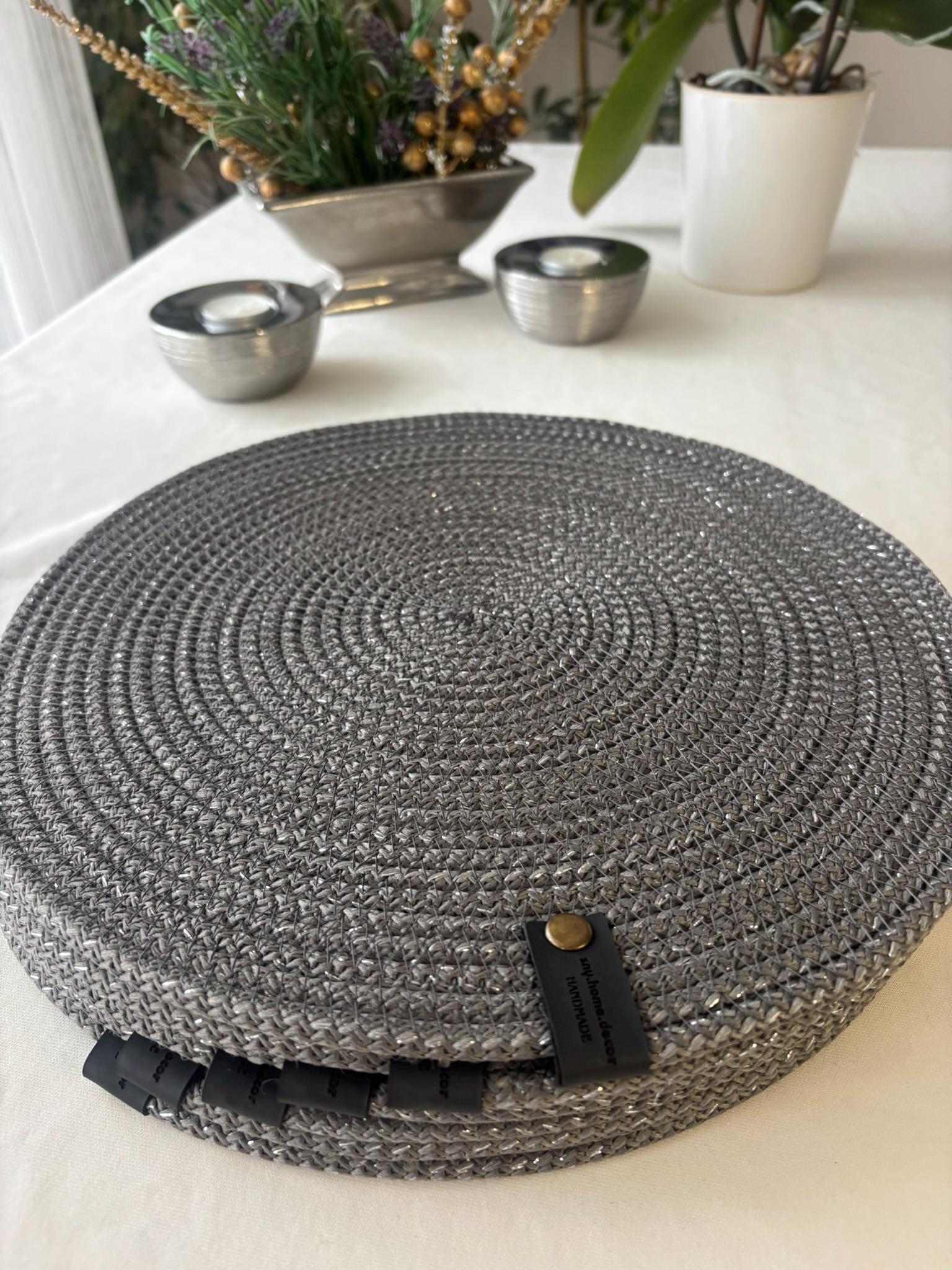 Gray Handmade Cotton Rope Placemat Set: Dining Table Decor