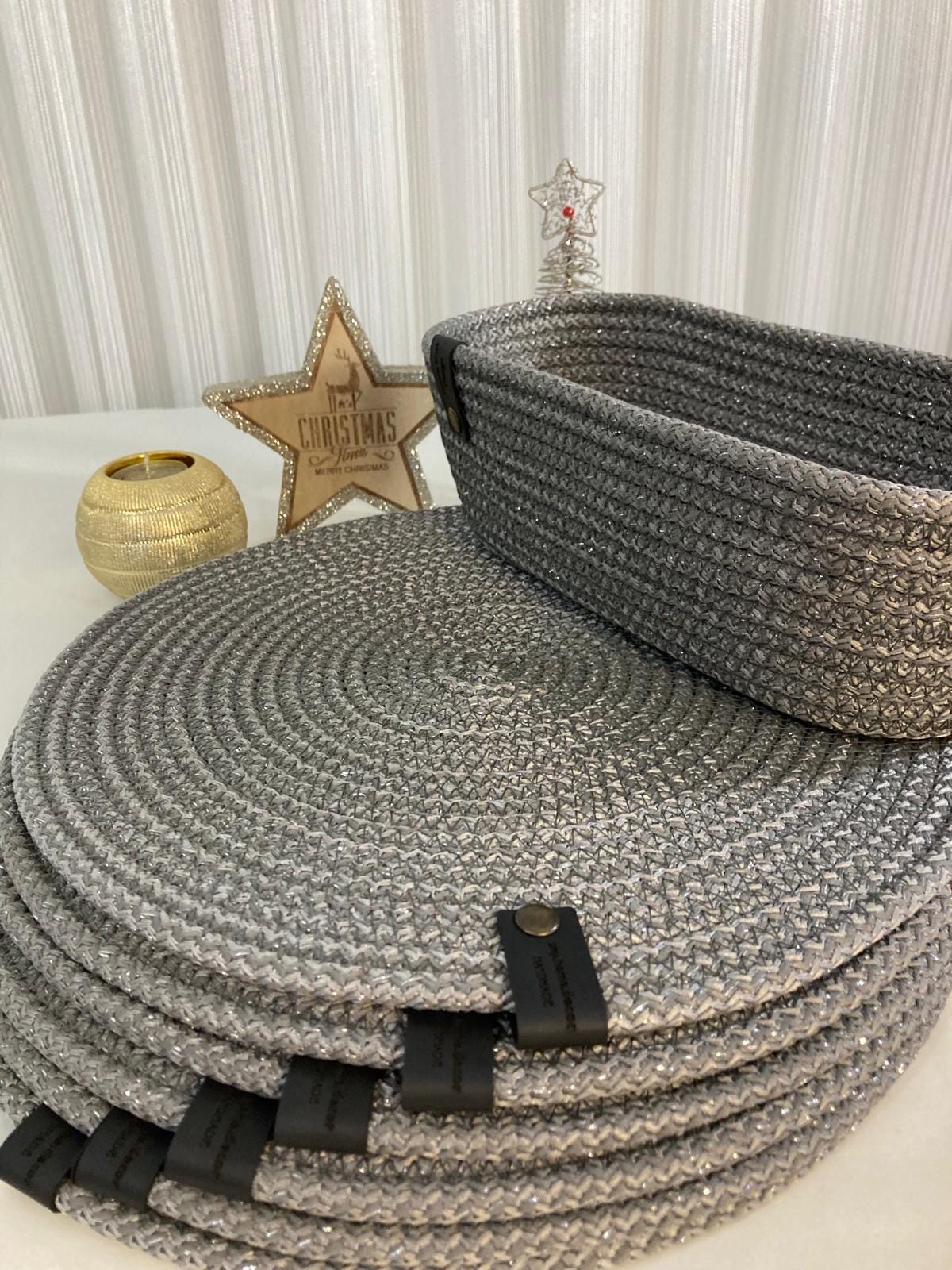 Gray Handmade Cotton Rope Placemat Set: Dining Table Decor